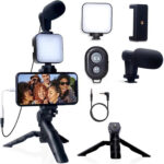 AY49 Smartphone Video Kit Microphone Bracket Phone Holder LED