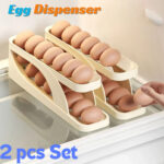 2 Pcs Automatic Scrolling Egg Rack Holder Storage Box