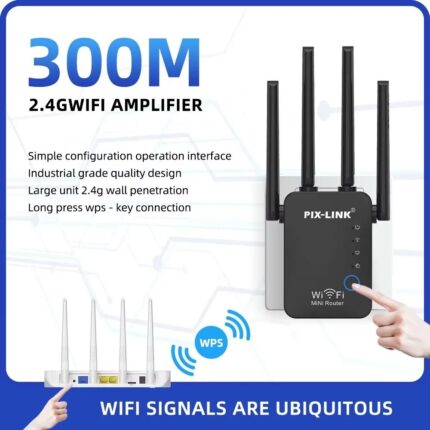 PIX-LINK 2.4G 300Mbps WiFi Signal Amplifier Dual Antenna Repeater
