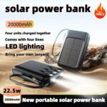 Portable Solar Power Bank 20000mAh with LED Light & Multi Cable Support-000877